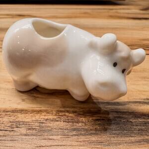 Vintage White & Tan Miniature Porcelain Cow Figurine w/ Hole In Back.